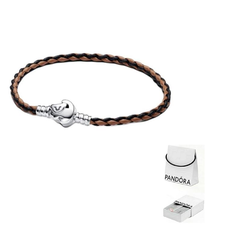 Pandora Woven Leather Lion King Buckle Bracelet Women bracelets Brown 593361C01