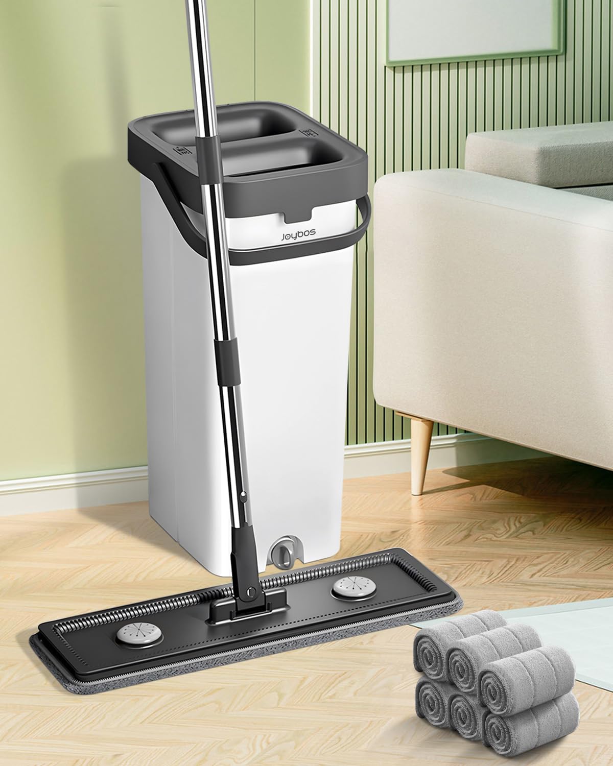 

Швабра с вращающейся на 360 градусов шваброй и встроенным ведром большой вместимости с разделением для чистой и грязной воды, отжим без рук, швабра для влажной и сухой уборки пола