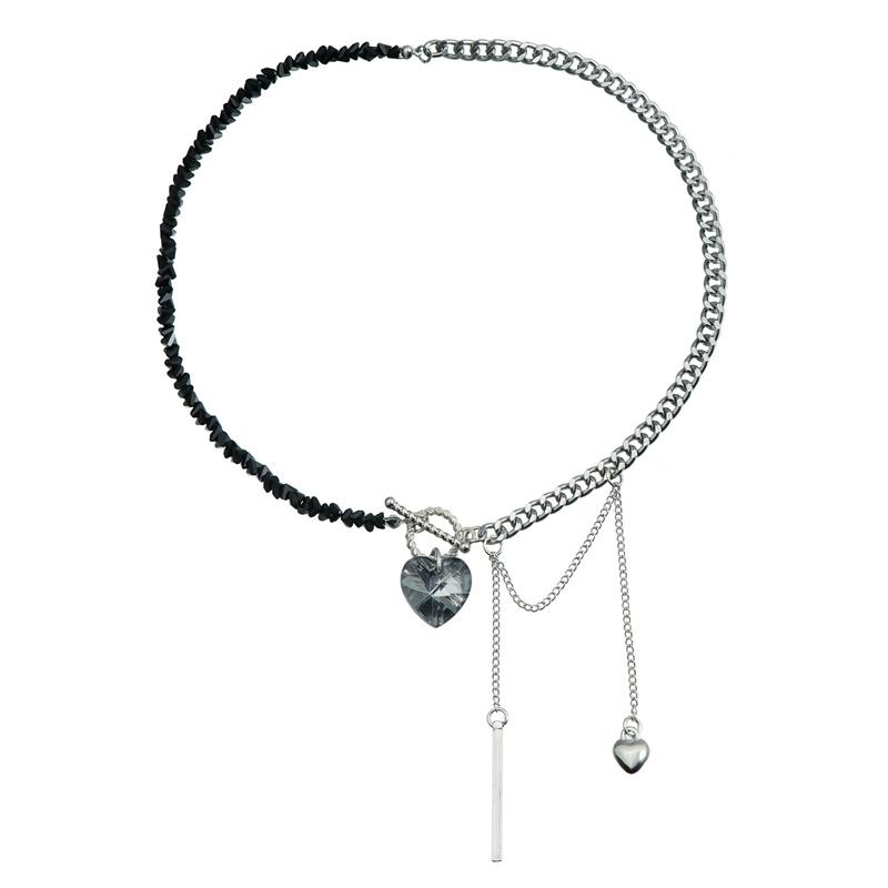Y2K Heart Beaded Necklace Women Boho Crystal Love Heart Gravel Clavicle Chain Cool Choker Exquisite Fashion Jewelry Gifts