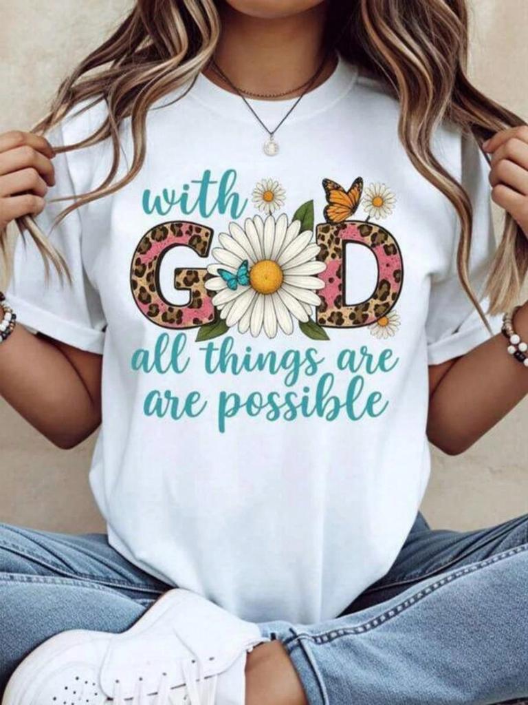 With God All Things Are Possible Floral Leopard Print TShirt