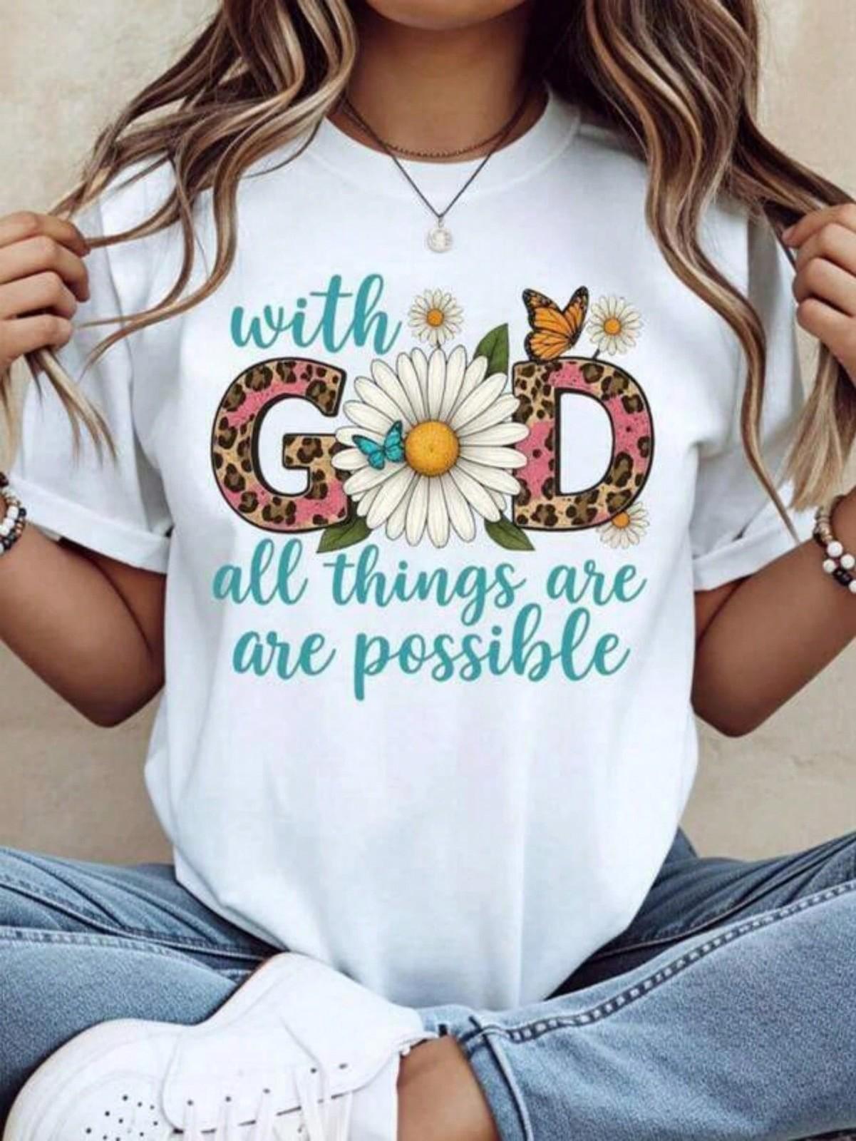 With God All Things Are Possible Floral Leopard Print TShirt XXXL