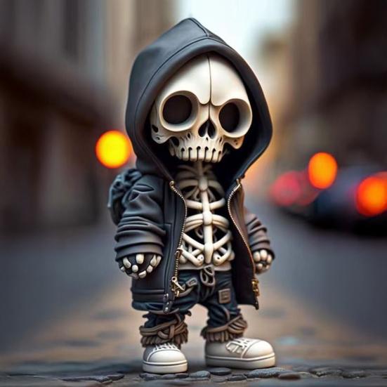 Cool Skeleton Figurine Small Resin Halloween Skeleton Doll Statue Collectible Skull Dwarf Ornament for Home Room Office Desk Decor