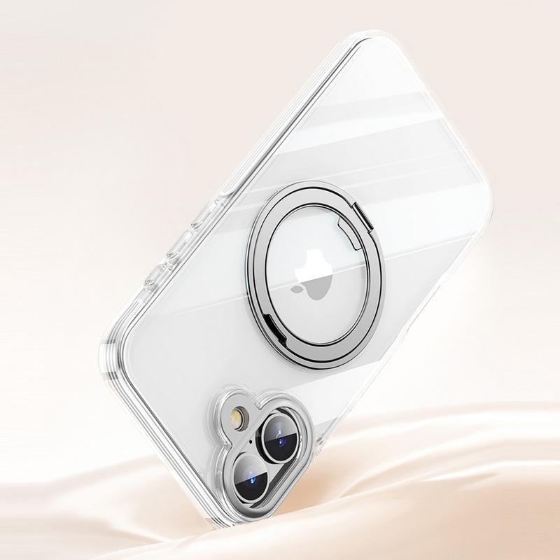 Metal Bracket Magnetic Clear Phone Case For iPhone 16 15 Pro Max 14 Pro 13 12 for Magsafe Transparent Shockproof Hybrid PC Hard Bumper Cover