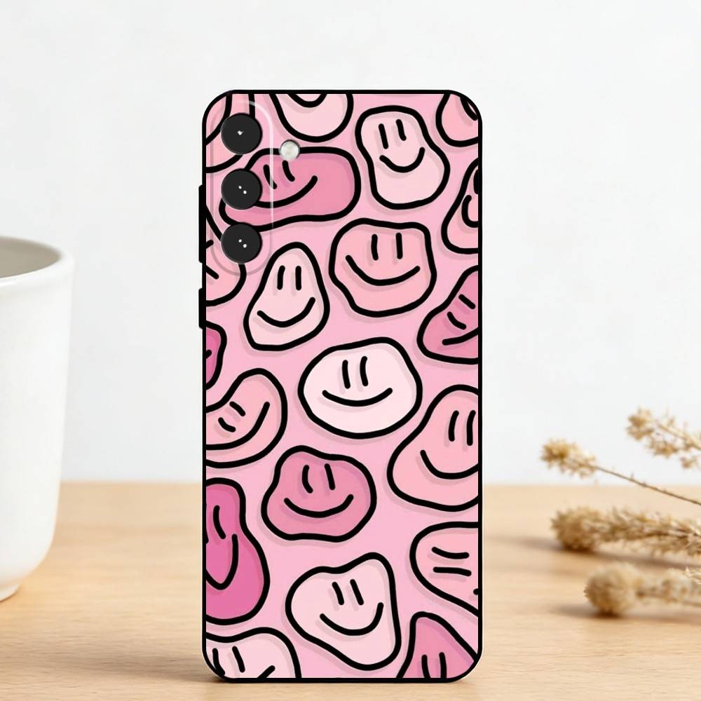 C-Cute Smile A-Art Handyhülle für Samsung Galaxy A73, A72, A71, A70, A53, A52, A51, Andere Weiche Schwarze Hülle