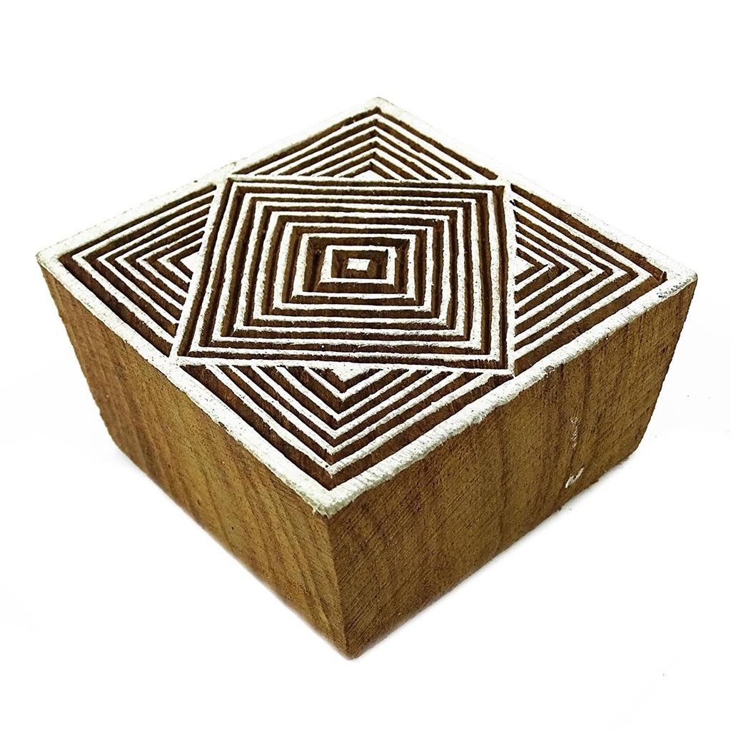 Hand Carved Printing Block Brown Wooden Textile Stamp Block