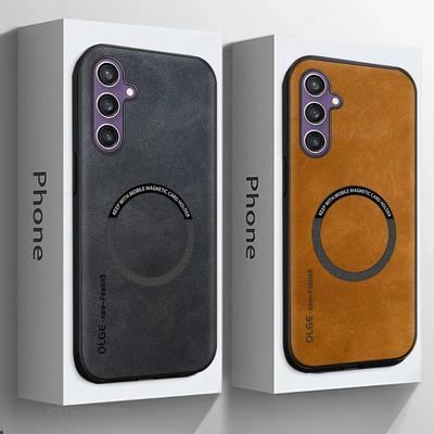 Luxury Leather For Magsafe Magnetic Wireless Charging Phone Case For Samsung Galaxy S26 S25 S24 S23 S22 Ultra Plus Back Cover