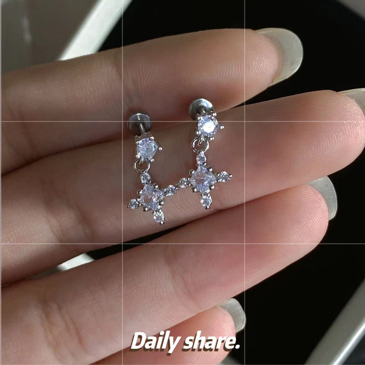 Cross snowflake zircon stud earrings simple ins niche high sense