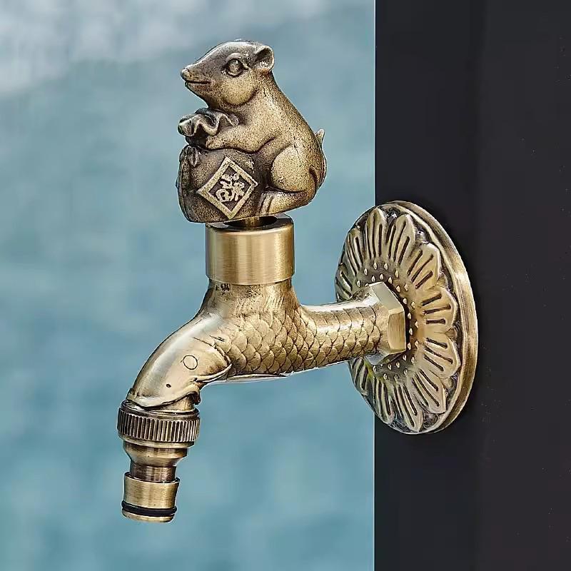 Rubinetto Decorativo da Esterno Rubinetto da Giardino Rubinetto Bagno Lavatrice / Mocio Rubinetto con Intaglio Antico Animale Carino Tutto Rame Drago