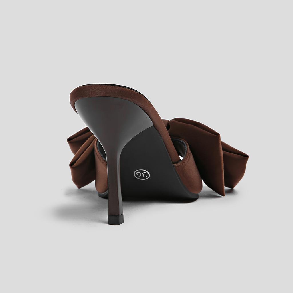 New Arrival Silk Butterfly-knot High heels Women Slippers Square toe Mule Slippers Slides Party Pumps shoes