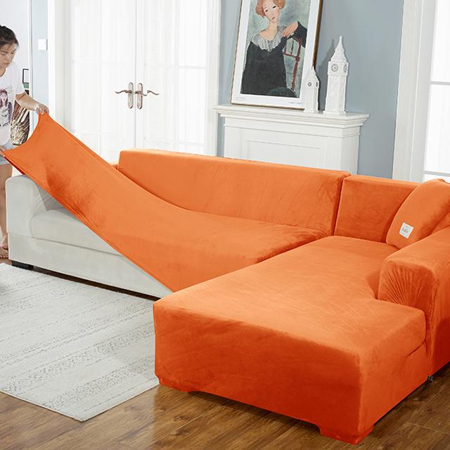 Fluwelen bankhoes Luxe L-vorm banken hoes effen kleur hoekbankhoezen fauteuil anti-stof elastische hoes huisdiervriendelijk