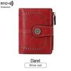 2023 RFID Women's Oil Wax Leather Wallet: Short Card Holder with Coin Purse and Fashion Buckle Zipper.
