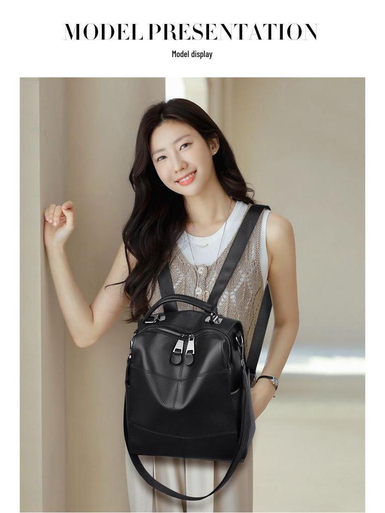 Women's Genuine Leather Top Grain Cowhide Backpack - Trendy Large Capacity Double Shoulder Bag 2025