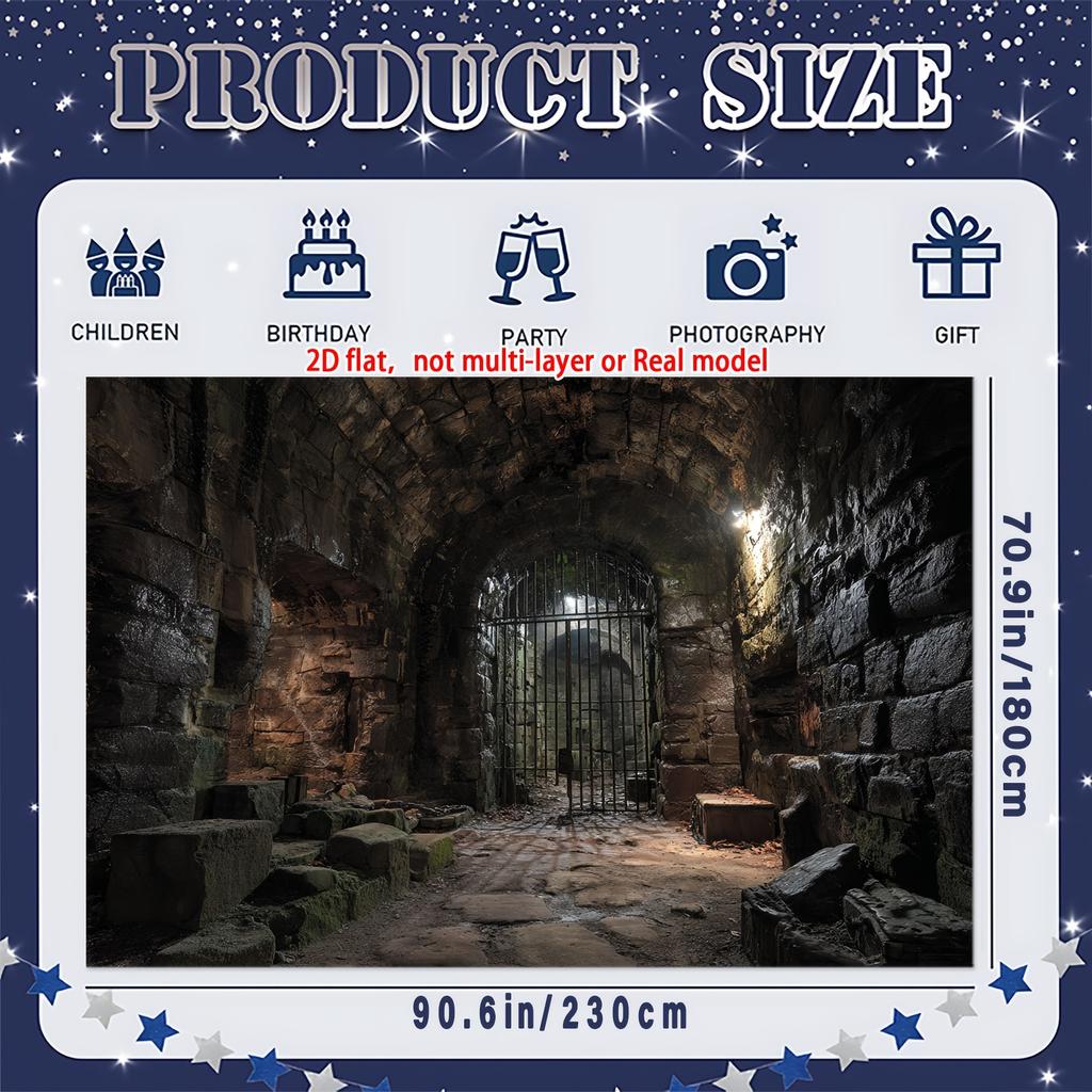 flat2D plane 1 piece of Gothic horror photography background banner - Medieval castle dungeon theme with stone wallszyc
