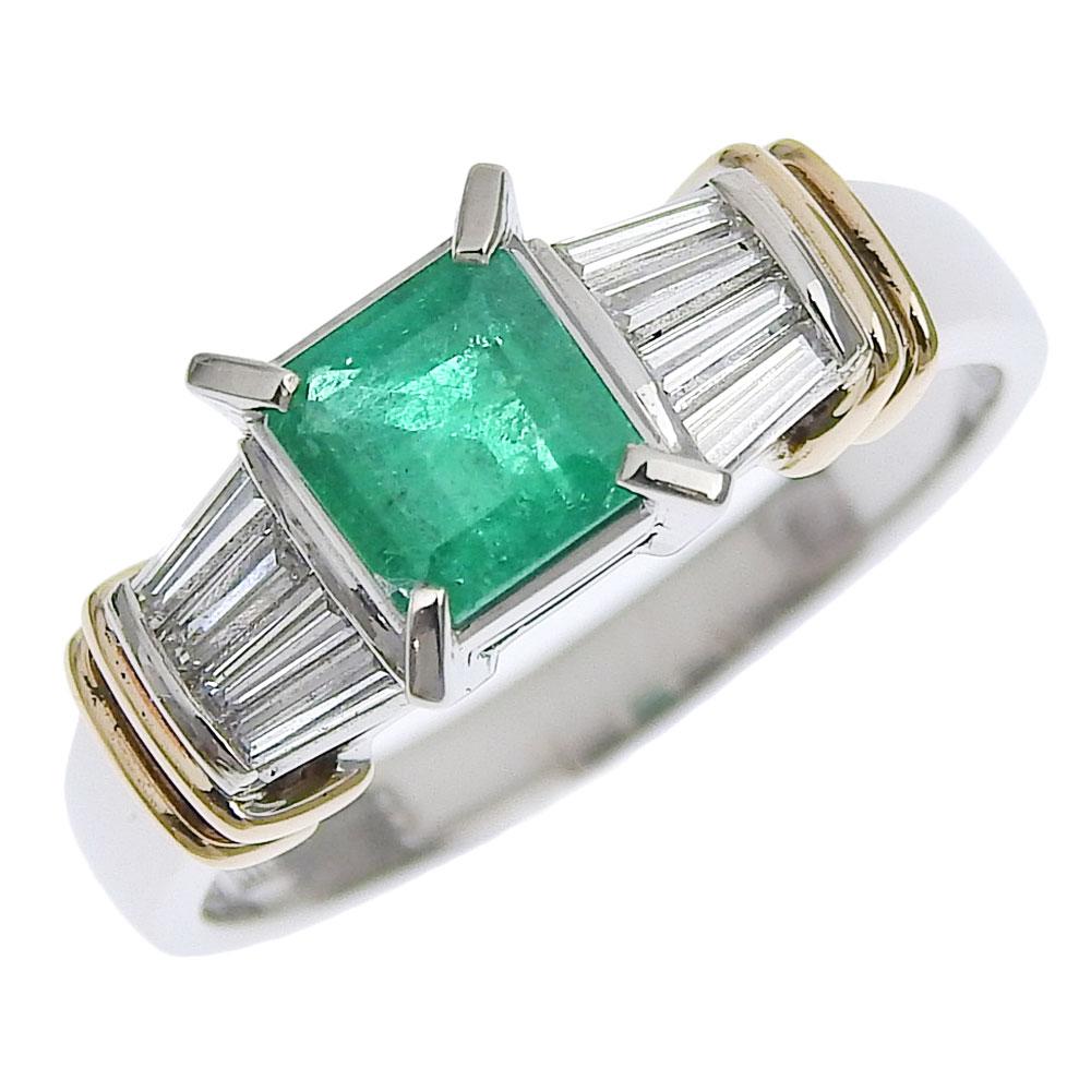 

Ring Pt900Platinum/Emerald/diamond #6.8(US Size) 6.1g Women Used