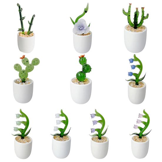 Creative Glass Cactus Ornament Mini Desktop Plant Decor for Office Home Handcrafted Decorative Flower Gifts for Plant Lovers & Desk Accessory