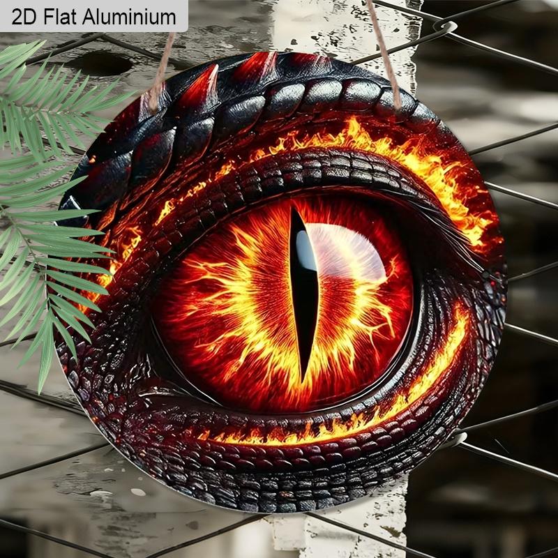 2D Flaches Aluminium Feuriges Drachenauge Rundes Metallschild, Fantasy Monsterauge Kranzschild für Haustür, Vorgebohrte Löcher zum einfachen Aufhängen, Osterdekoration