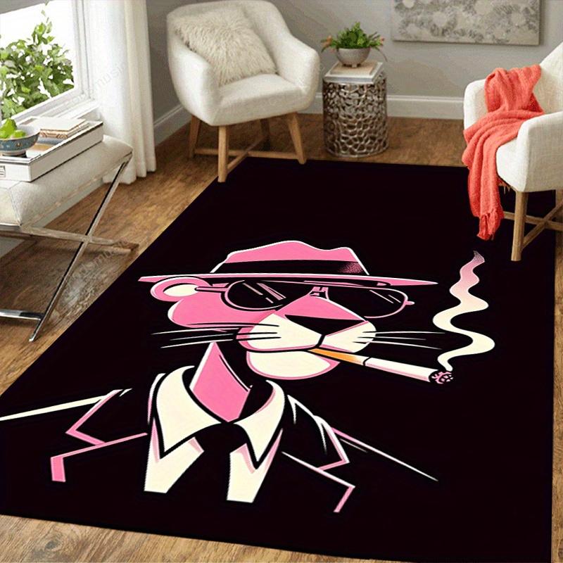 1pz Tappeto A Pelo Corto con Fantasia Pantera Rosa, Antiscivolo, Senza Perdita di Pelo, Resistente alle Macchie