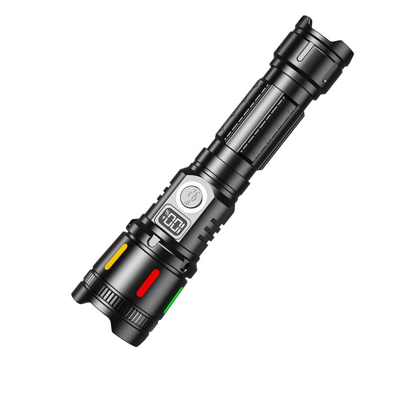Portable Long-Range LED Laser Flashlight with Digital Display and Emergency Charging for Outdoor Patrol and Flood Control