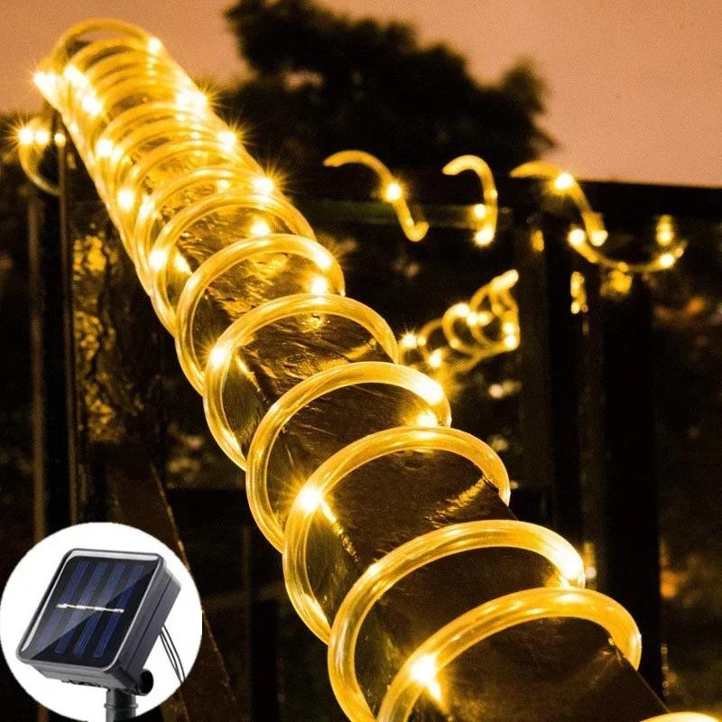 50/100/200 LEDs External Solar Lamp Fairy Tube Rope Light String Solar Garland for Wedding Party Holiday Garden Yard Decoration