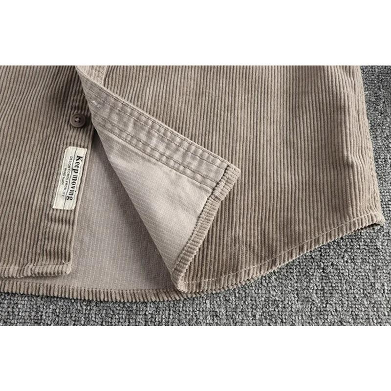 Solid Color Corduroy Vintage Shirt Men Spring Fashion Simple Basic Long Sleeve Blouse America Style Coats