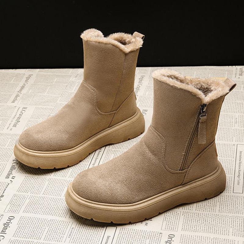 Snow boots women's winter new velvet thickened warm thick-soled cotton boots brown large cotton shoes