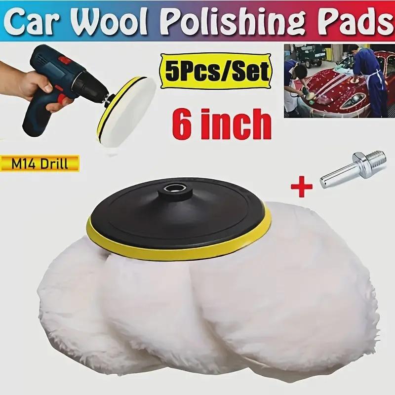 5Pcs Wool Car Polishing Pad Set For Polisher Machine Waxing Polishing Buffing Auto Paint Care Polisher Pads 3/4/5/6/7 Inch