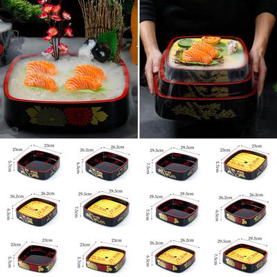 Japanese Sushi Bucket Sashimi Raw Fish Seafood Dish Sushi Cuisine Fruit Dish Food Chrysanthemum Round Tray Salmon Ice Plate