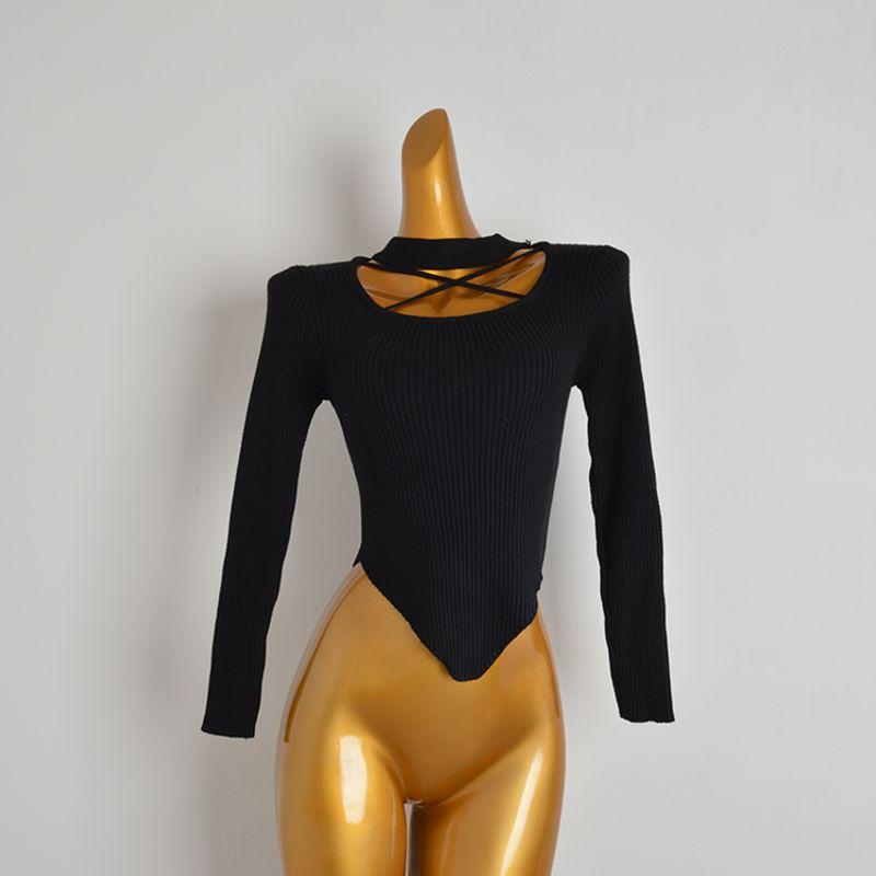 Fall and Winter New Arrival Fashion Halter Pullover Cut Out Bottoming Shirt for Women Silm Long Sleeves Knitwear Easiest for Match Irregular Top