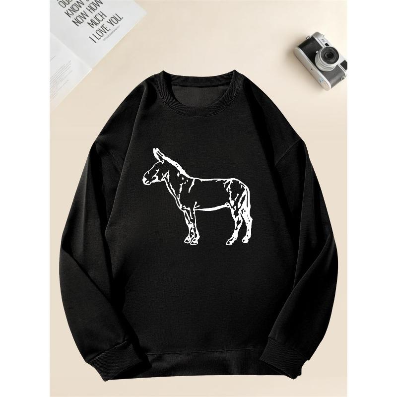 Men's White Donkey Graphic Casual Crewneck Sweatshirt 100% Cotton Printed Long-Sleeve Crew Neck Pullover