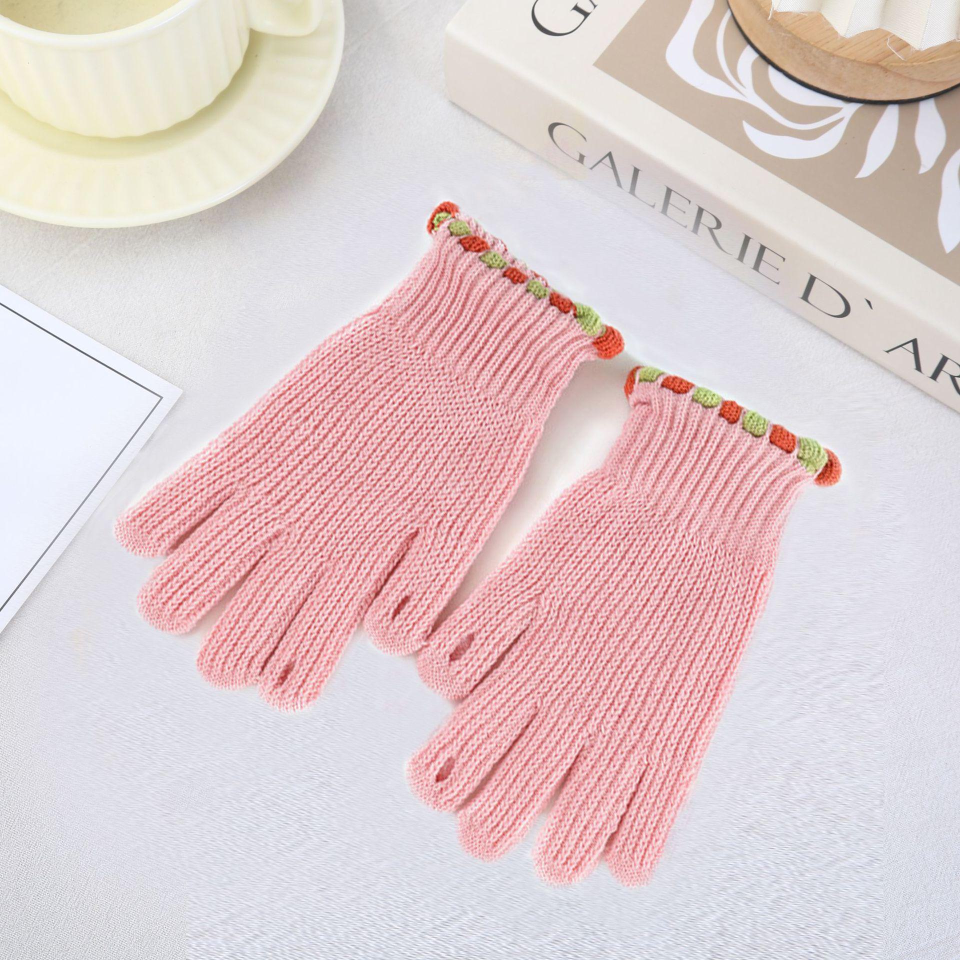 

Жіночі вовняні в язані в корейському стилі велорукавички без пальців із сенсорним екраном - дрібні цукрові зерна, однотонні, теплі взимку null рожевий