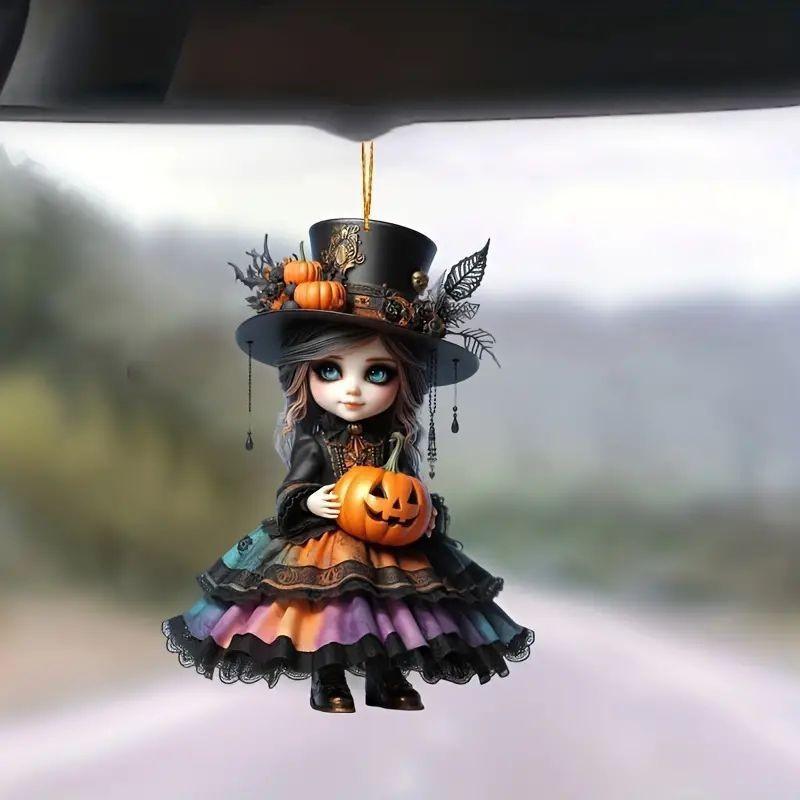 Pendant Car Acrylic With Witch And Pumpkin Design For Halloween Auto Interior