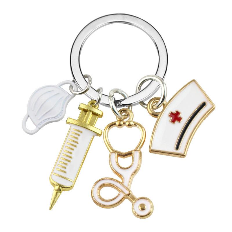 1pc Doctor Keychain Medical Tool Key Ring Injection Syringe Stethoscope Nurse Cap Key Chain Medico Gift For Men