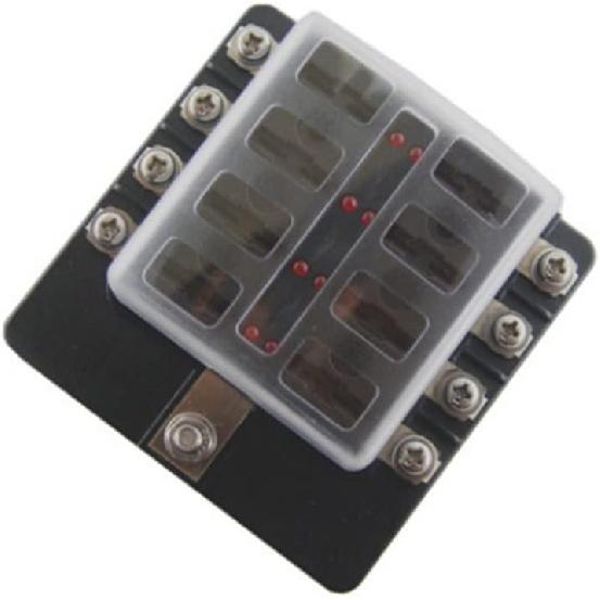 8 Way Blade Fuse Box Holder, 8 Way ATC/ATO Blade Fuse Holder Box, 8 Way ATC/ATO Blade Fuse Holder Box with 5A/1-A/15A/20A Fuses, 8 Way Blade Fuse