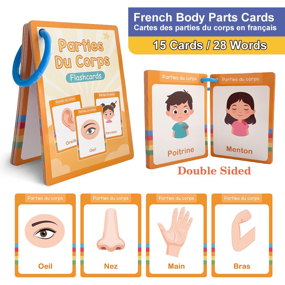 Food / Animals / Fruits / Body Parts French Words Learning Cards for Kids Early Language Skill Classroom Activities Memory Games