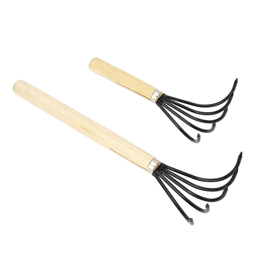 Garden Hand Rake 5 Steel Tines Wooden Handle Ergonomic Design Claw Cultivator for Tilling Loosening 