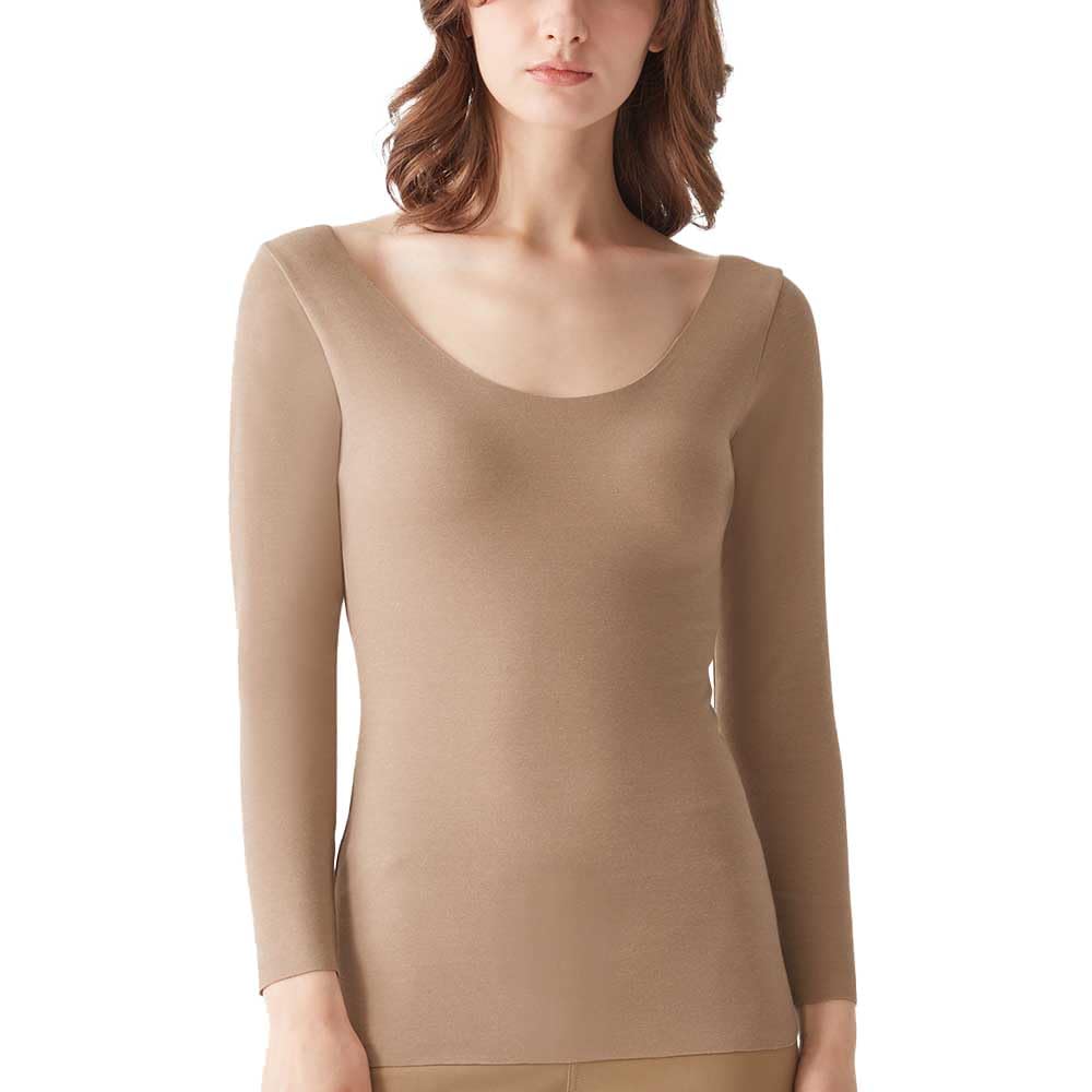 Gunze KIREILABO Long Sleeve Bra Organic Cotton Innerwear with Celan Beige Women's Top, Mix, Heat-Generating Cups, KB8049K,