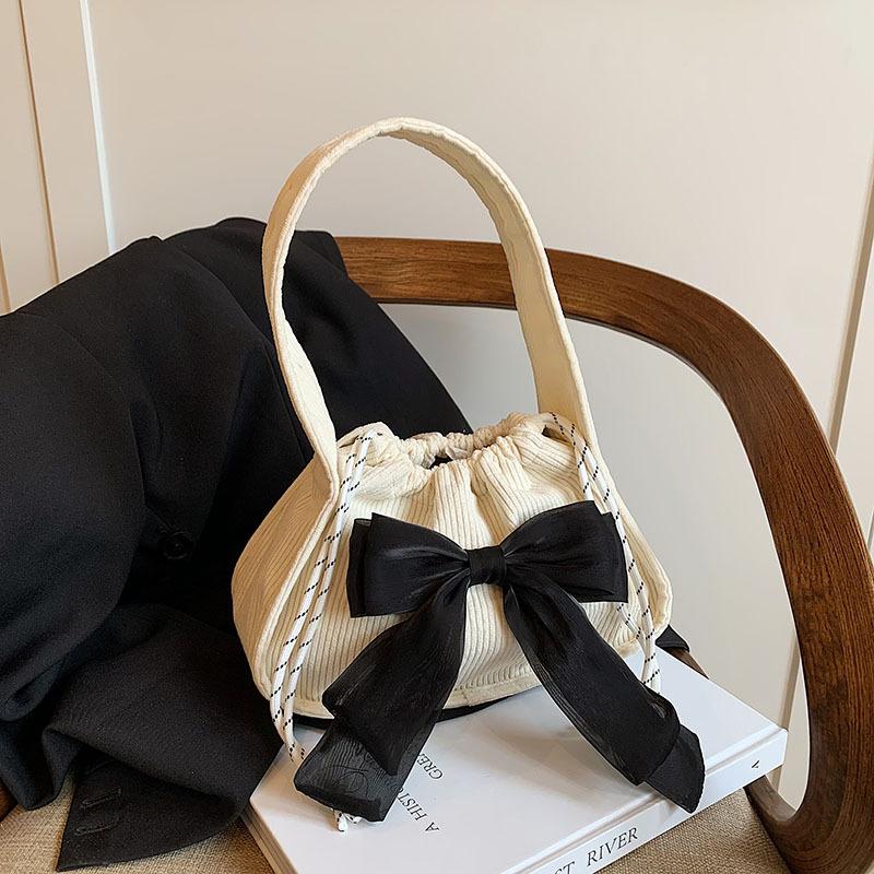 Niche fashion bow girl style underarm bag 2025 new versatile high-end corduroy handbag