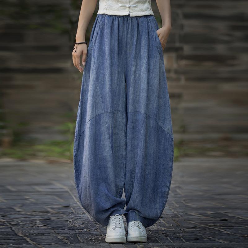 

Женские винтажные шаровары Johnature, эластичные талии, летние брюки с карманами, свободные повседневные женские брюки с принтом тай-дай