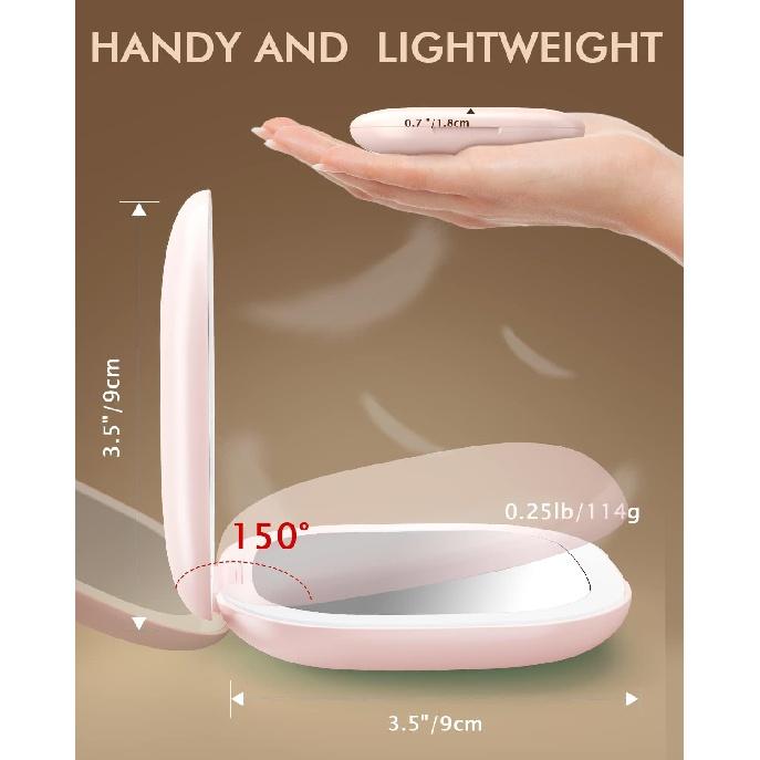 Beleuchteter Kompaktspiegel mit automatischem Ausschaltlicht, Taschenformat, Schminkspiegel für die Brieftasche, faltbar, dimmbar, 3