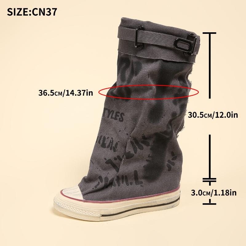 Graffiti 2026 New High Top Canvas Shoes Women's Spring Boots Wide Barrel Mid Barrel Boots 2026 New Trouser Barrel Stacking Boots