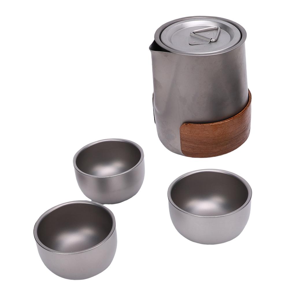 Travel Teapot Set Ti Alloy Portable Small Tea Pot with Removable Infuser 3 Cups and Storage Bag for Outdoor Picnic Camping