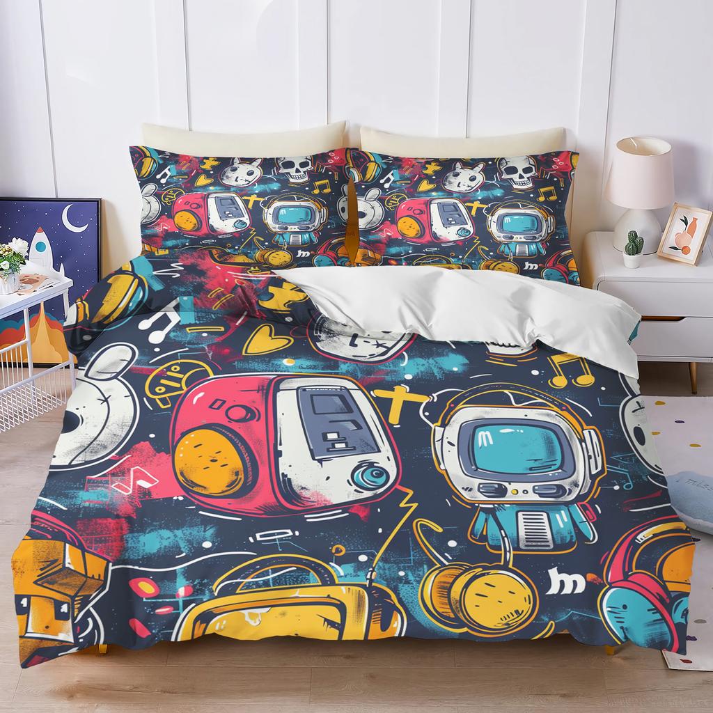 Bettwäsche Set Roboter Für Kinder Jungen Bettwäschesets Zuhause Twin 3-teiliges Set 1 Bettbezug Luxus 100% Polyester Modern Bedruckt