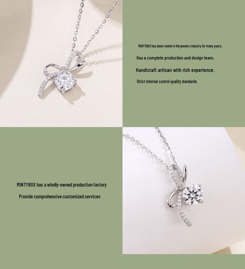 Xiaohongshu Trendy Moissanite Clover Diamond Bow Necklace