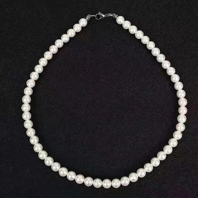 

French Luxury Faux Pearl Clavicle Chain Necklace - High-End, Versatile Cross Design for Hip Hop & Fashion Enthusiasts