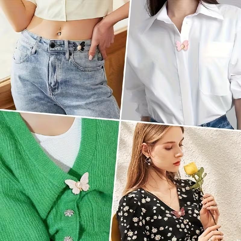 Pack Of 6, Three Colors, Butterfly-Shaped Waist-Cinching Buttons, Detachable, No-Nail-Seam Button Alteration For Jeans Waists.