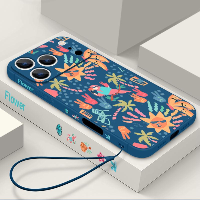 

Чехол-шнурок с ярким мультяшным узором для iPhone 17 Pro Max Мягкий силиконовый чехол для iPhone 16 Pro Max Funda iPhone 15 14 13 12 11 16E Air iPhone 16E синий