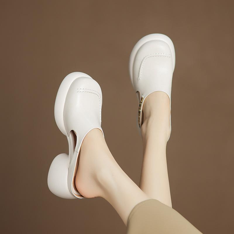 Baotou slippers women wear thick-soled half-mop 2025 summer new fashion lazy high-heeled skirt sandals thick-heeled