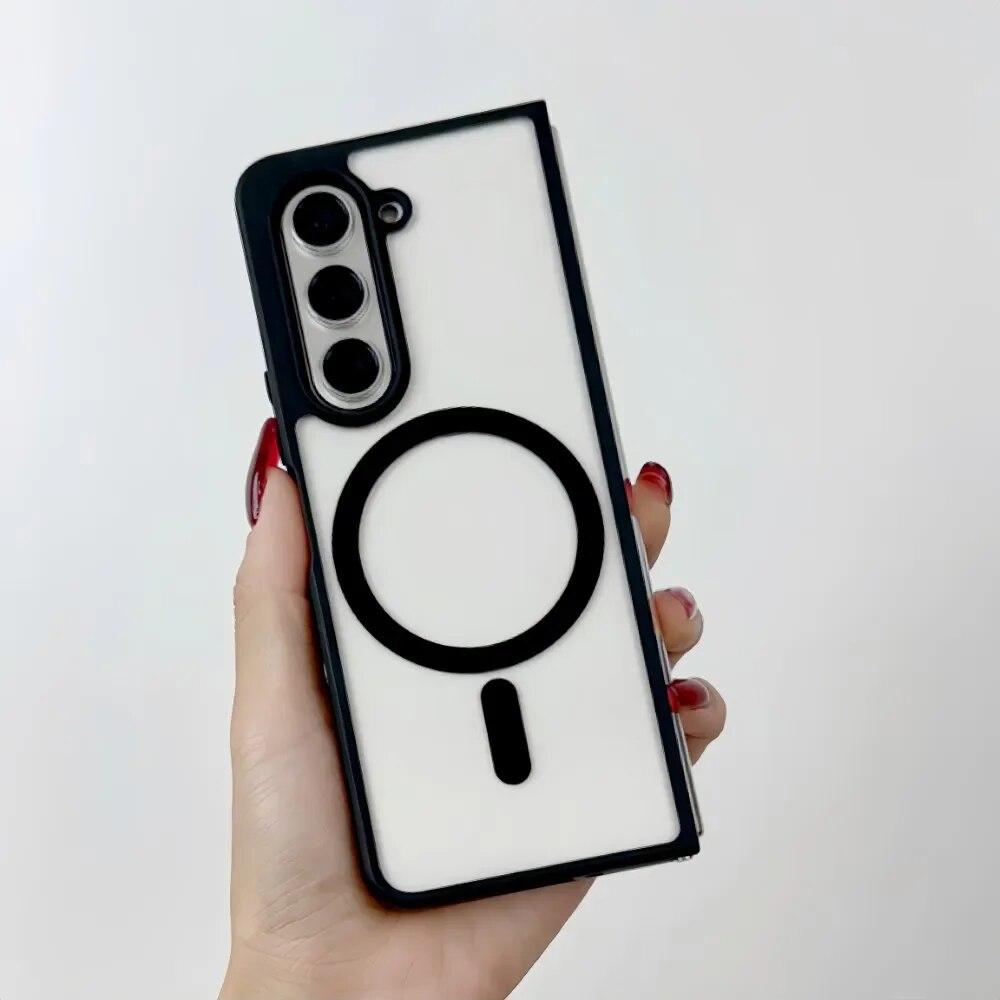 For Samsung Galaxy Z Fold 5 4 Fold5 Magsafe Case Transparent Folding Shockproof Wireless Charging Magnetic Hard Shockproof Cover
