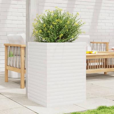 Vidaxl Garden Pot, White, 50X50X68.5 Cm, Solid Pine Wood
