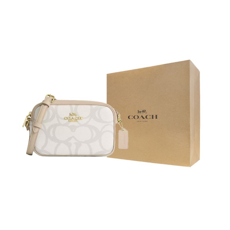 Coach Jamie 20 Verstellbarer Schultergurt Signatur beschichtetes Canvas Kameratasche Damen Umhängetasche Creme-Weiß CBL94-IMIVO